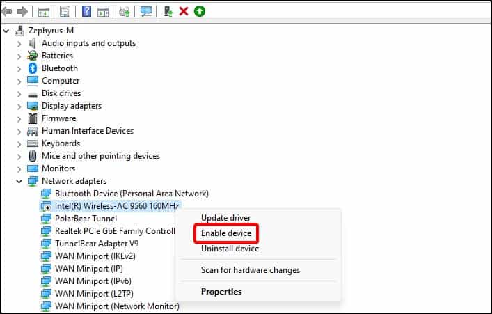 enable wireless device
