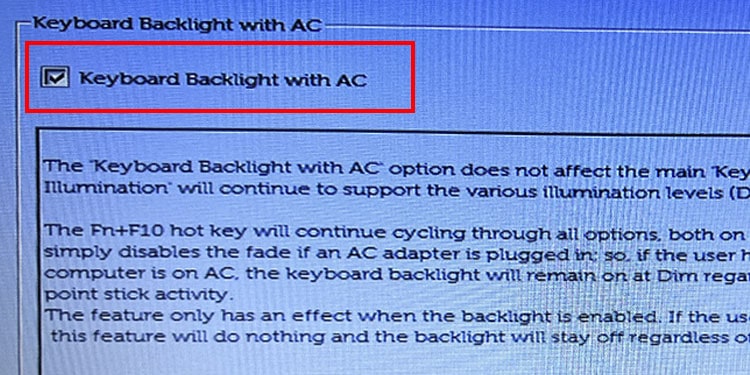 enable keyboard backlight with ac