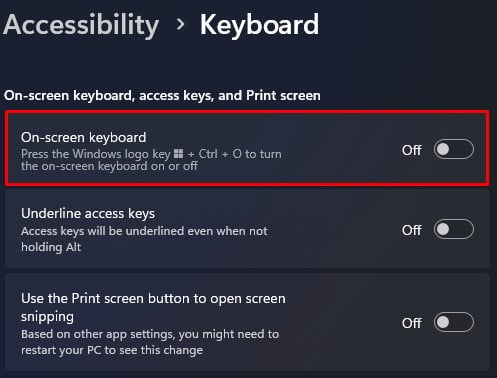 enable on screen keyboard