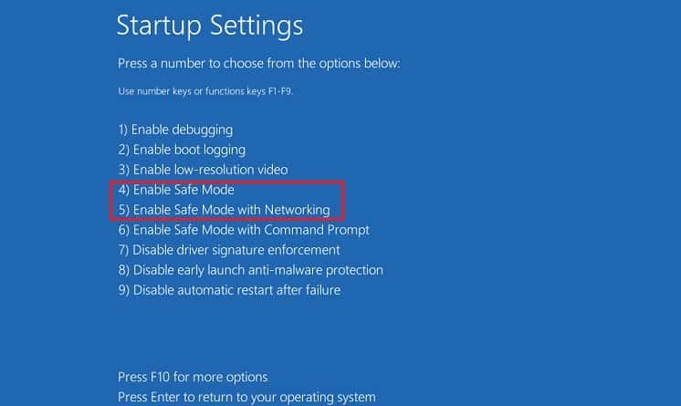 enable safe mode or safe mode with networking
