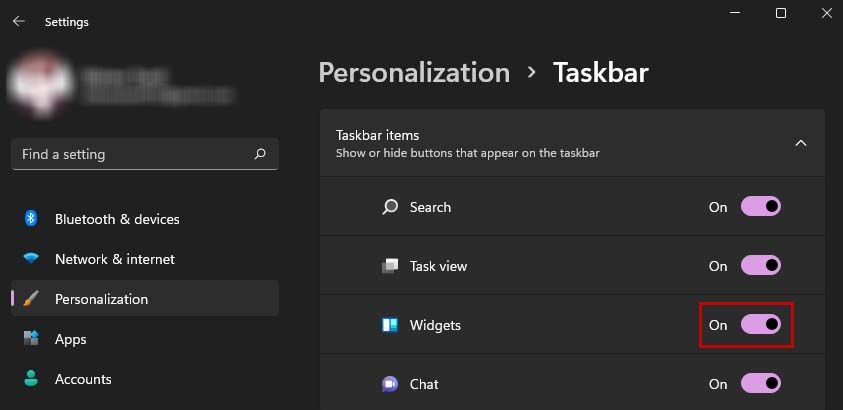 enable widgets from settings