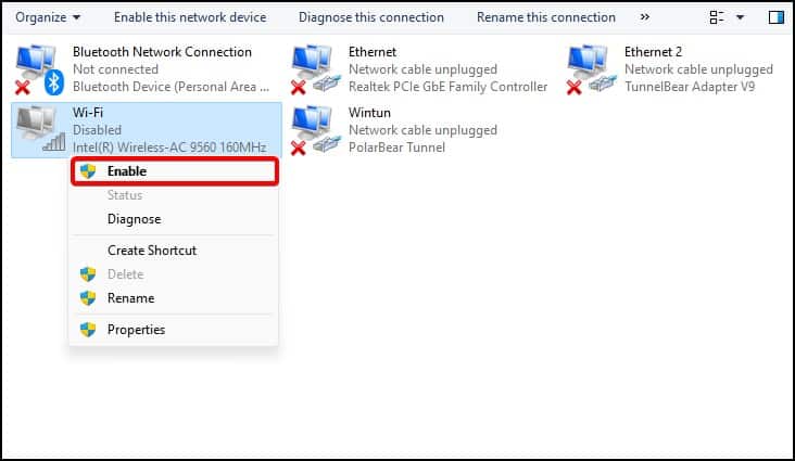 enable wireless adapter