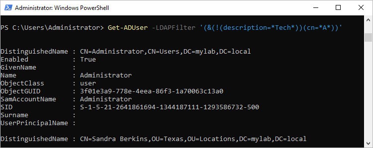 How To Use PowerShell Get-ADUser 10 get aduser combine ldapfilter and