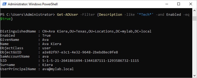 How To Use PowerShell Get-ADUser 5 get aduser double filter and