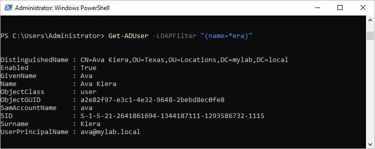 How To Use PowerShell Get-ADUser 8 get aduser ldapfilter name like