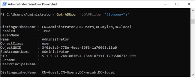 get-aduser-ldapfilter-not-phone