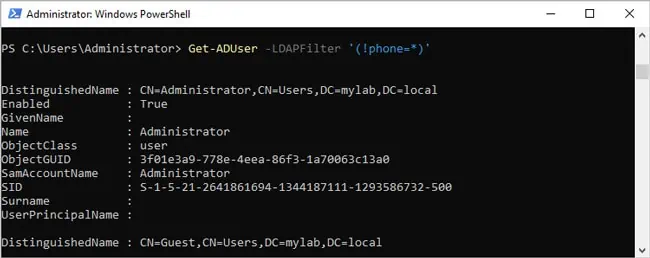 How To Use PowerShell Get-ADUser 15 get-aduser-ldapfilter-not-phone