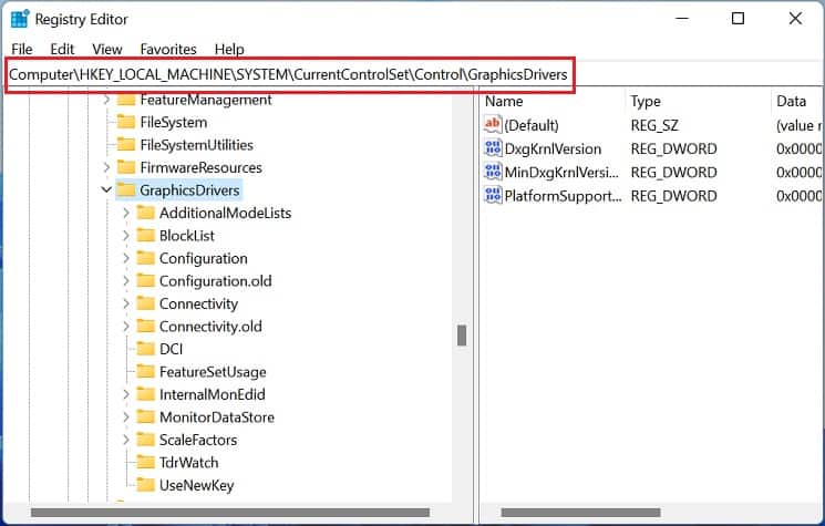 graphics drivers in registry editor