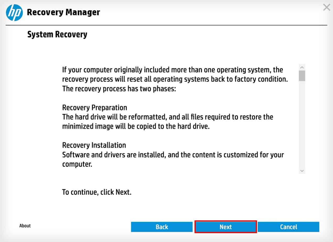hp recovery manager system restore
