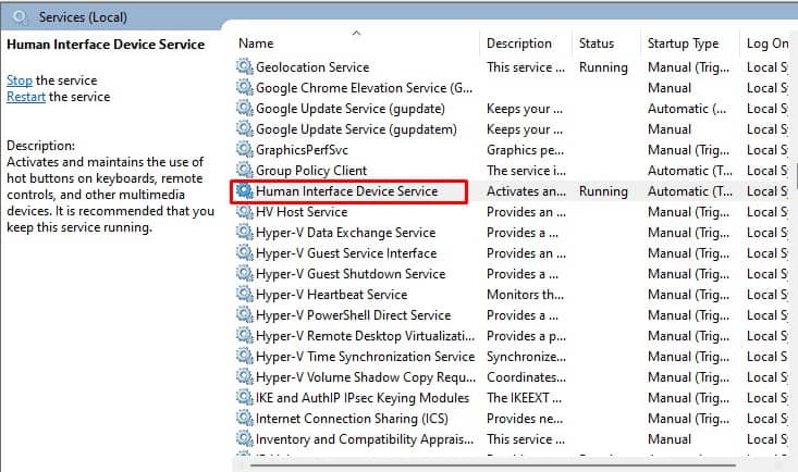 human interface device service logitech