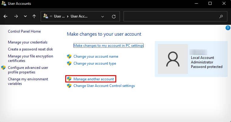 manage another account control panel
