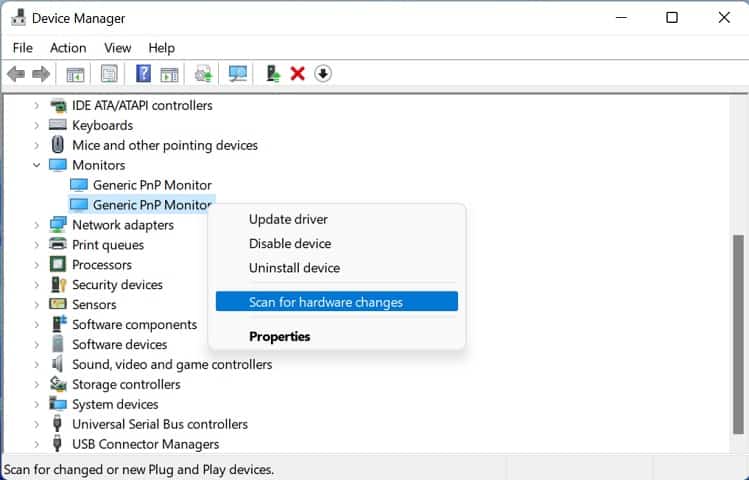 monitor scan for hardware changes