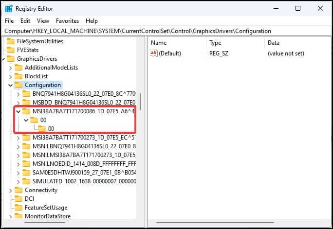 display registry keys