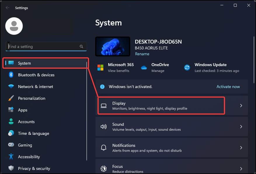 Windows display settings