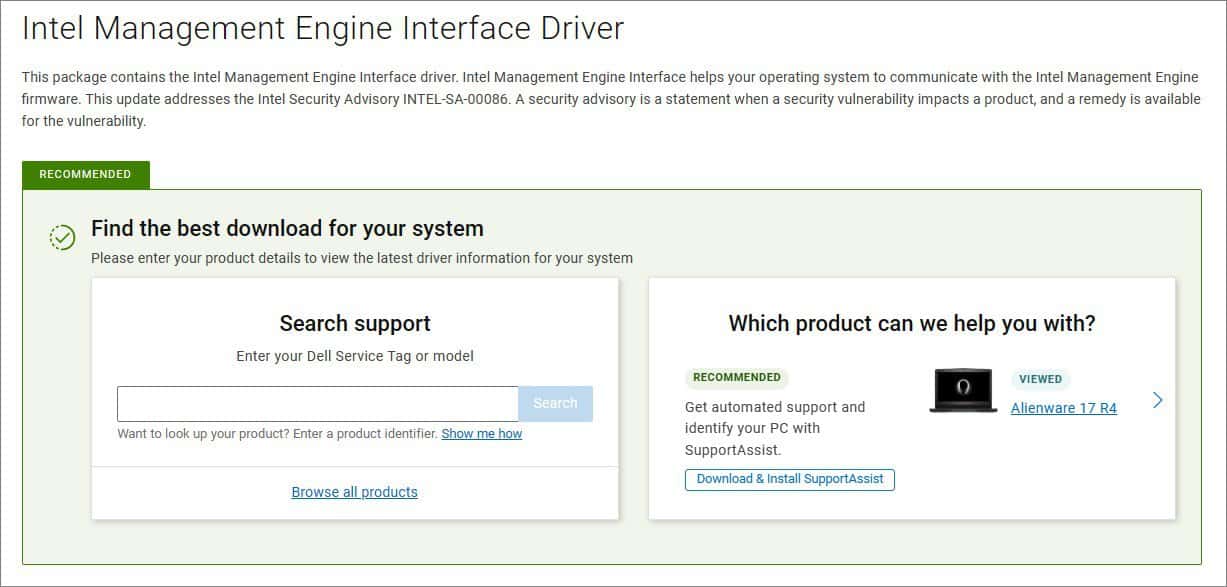 Dell support page 