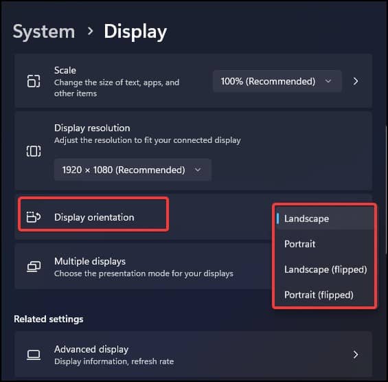 Display orientation 