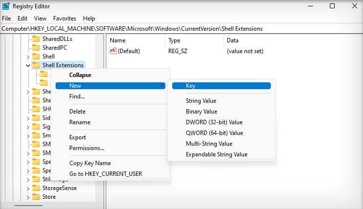 new key in shell extensions