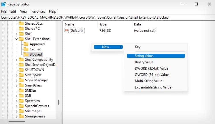 new string value in blocked