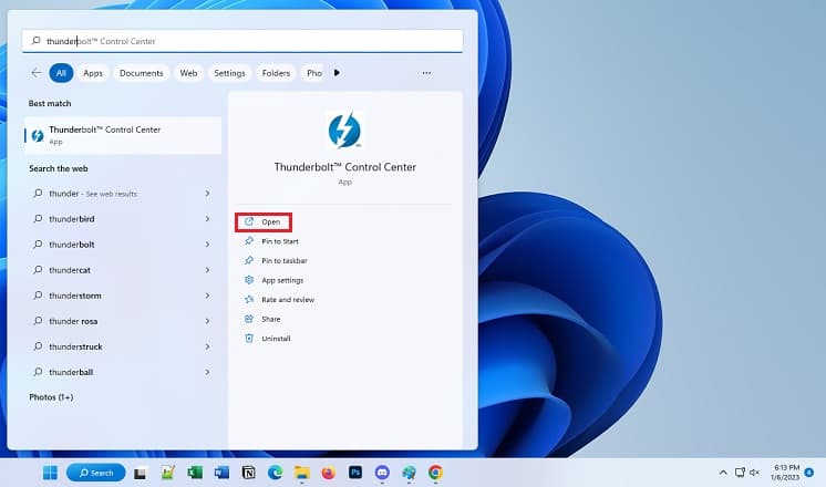 open thunderbolt control center