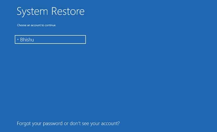 pick account in system restore