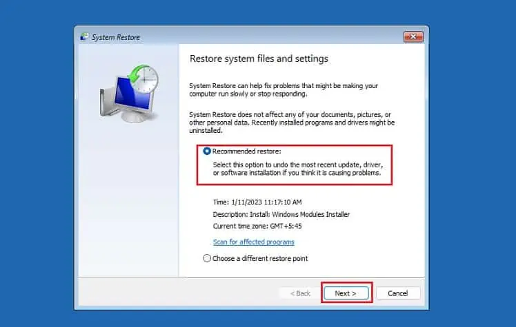 14 Ways to Solve a Black Screen on Your Dell Laptop 43 pick-recommended-restore-and-next