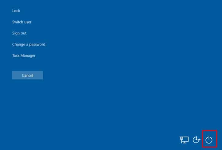 power icon ctrl alt delete menu