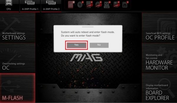 press yes to enter flash mode in bios