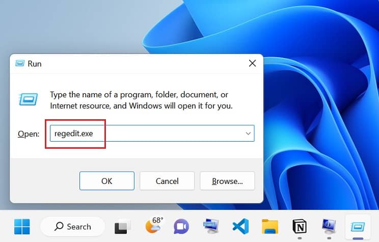 regedit exe in run