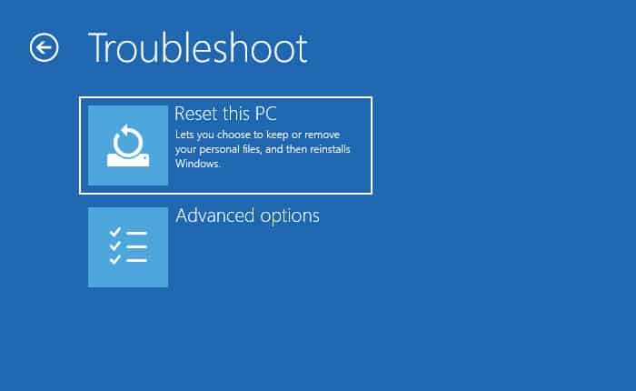 reset this pc in windows re
