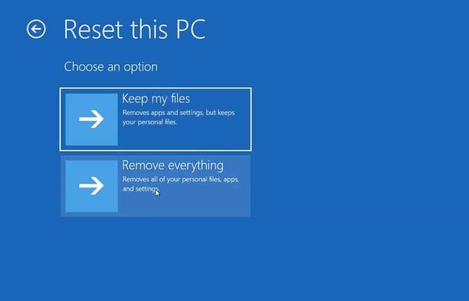 reset this pc remove everything