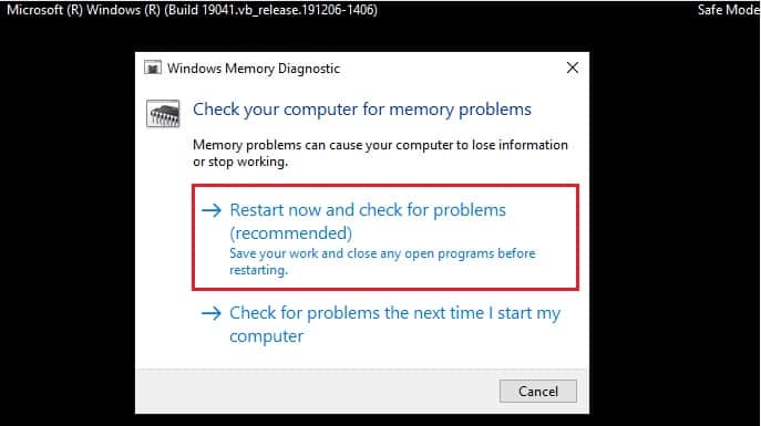 restart now and check for problems