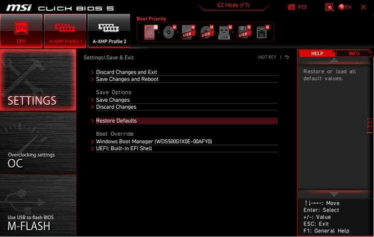 restore defaults
