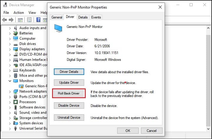 roll back driver in safe mode