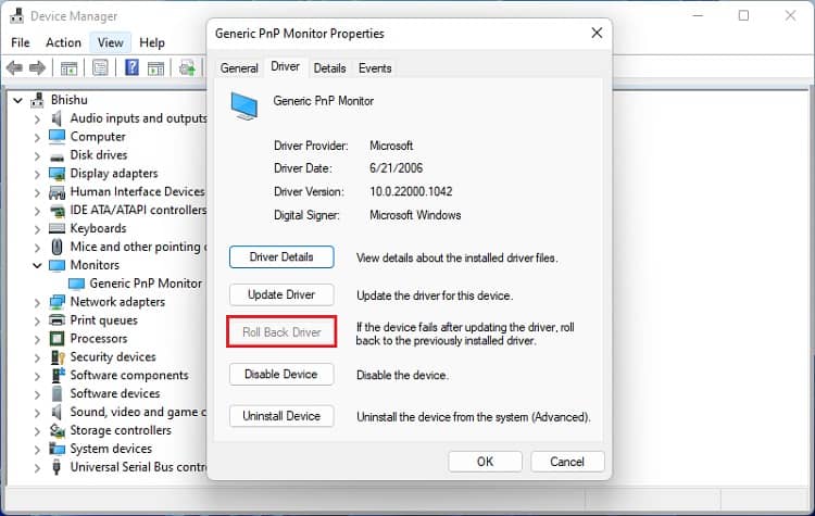 roll back driver to fix problems