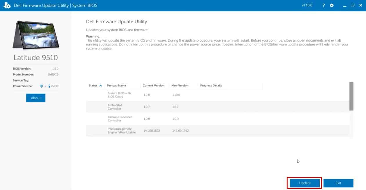 run dell BIOS update file
