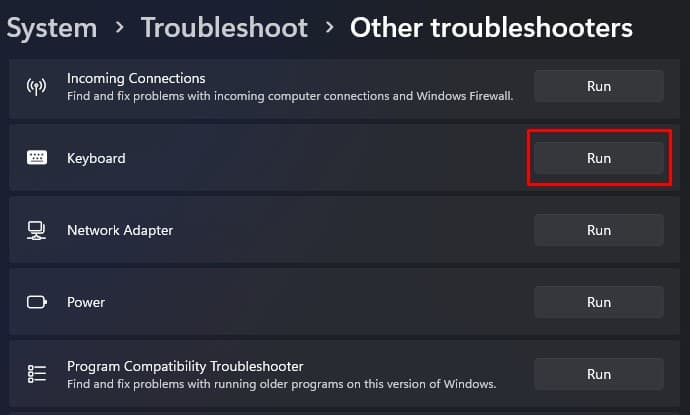 run keyboard troubleshooter logitech keyboard