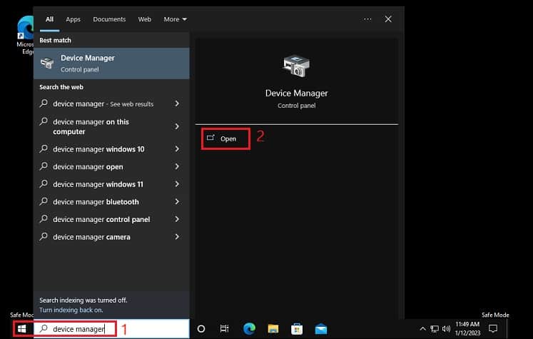 safe mode open device manager