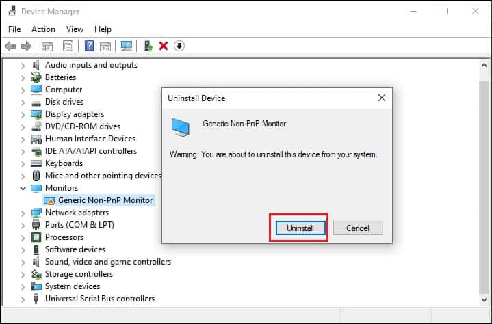 safe mode uninstall button to uninstall device
