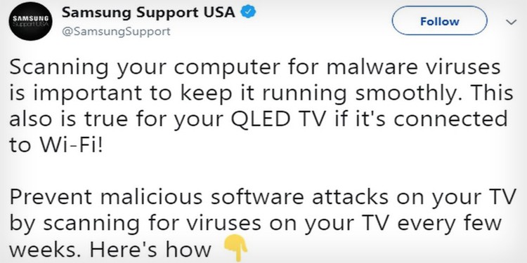 Can Your Smart TV Have Virus? How to Scan and Remove It 2 samsung tweet about virus
