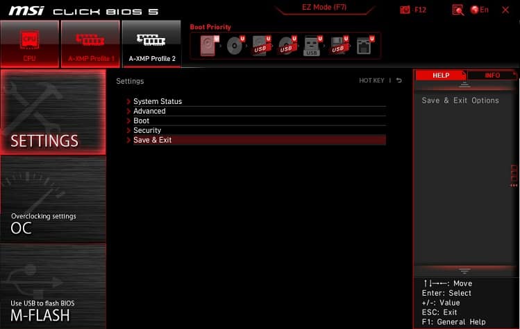 save and exit in bios