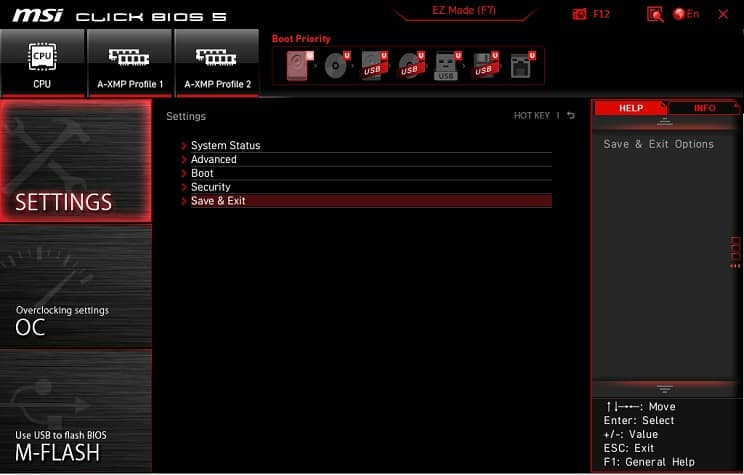 save and exit in msi bios