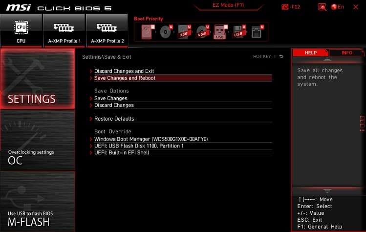 save changes in bios