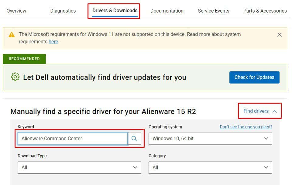 search alienware command center driver and downloads