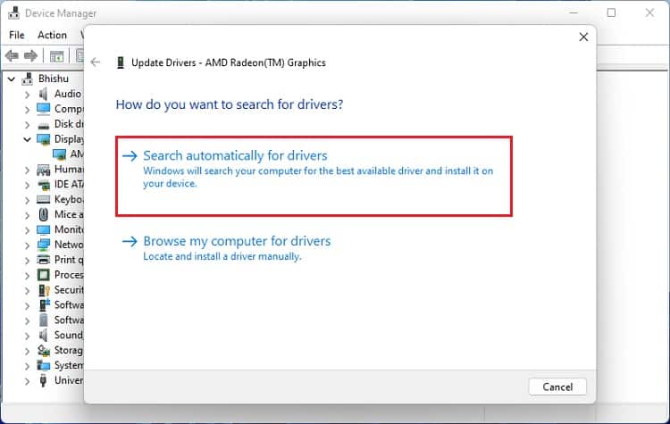 search for graphics drivers automatically