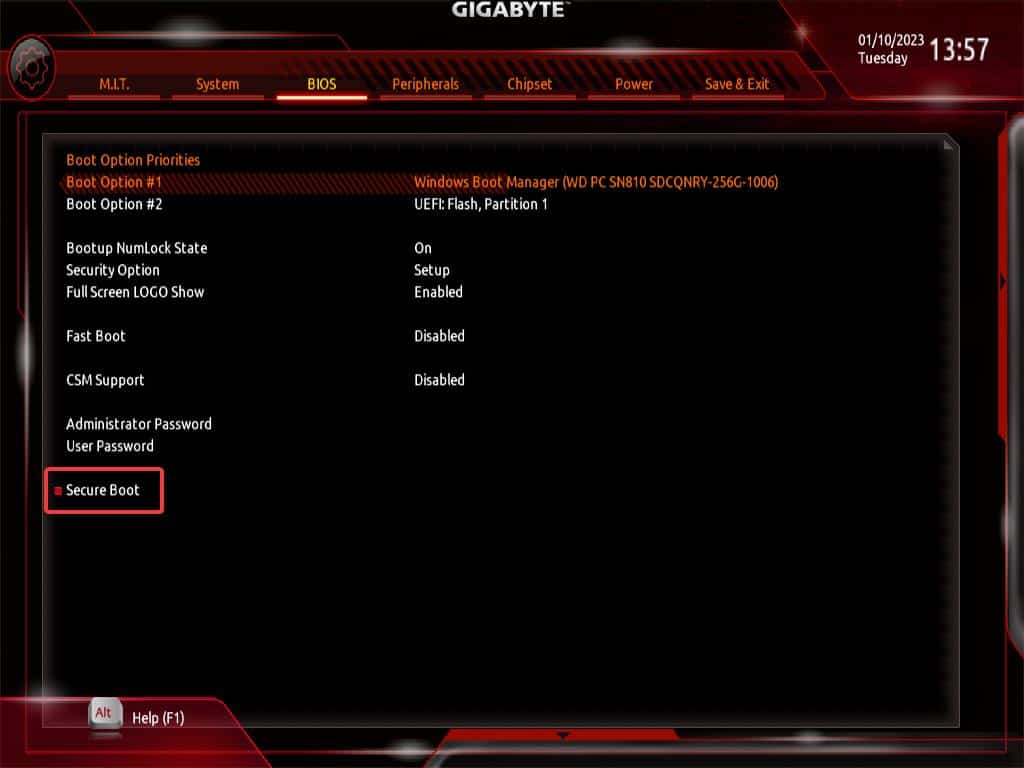secure boot option