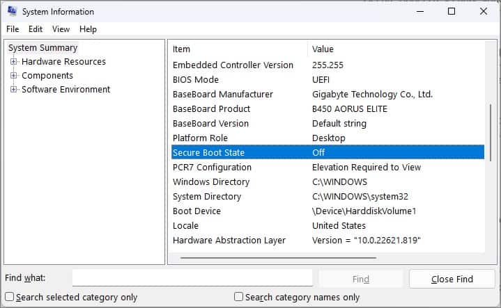 secure boot state off