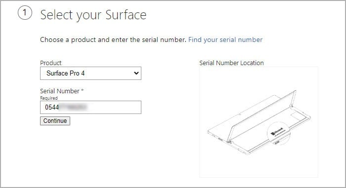 select-surface-product-and-serial-number