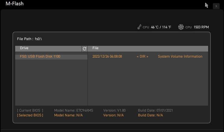select the update file in mflash