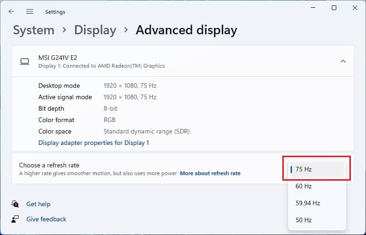 set highest refresh rate