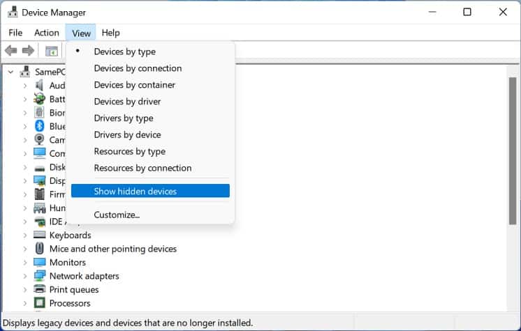 show hidden devices